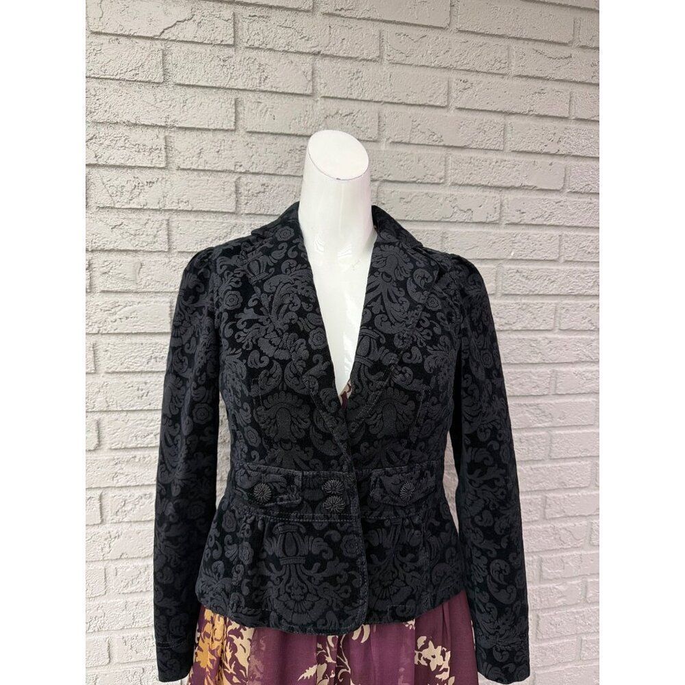 Ann Taylor Women’s Black Floral Embossed Velvet  Brocade Jacket Size 2P
